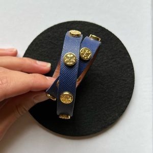 Tory Burch Navy Adjustable Leather Wrap Bracelet